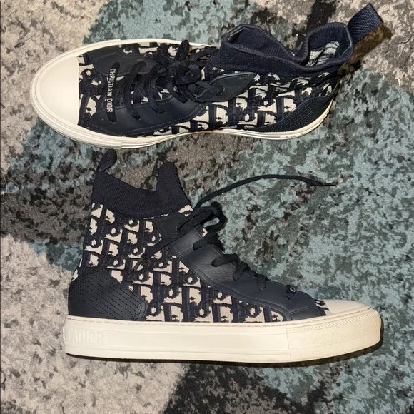 Dior High-Top Sneakers in Navy and White - Picture 3 of 6